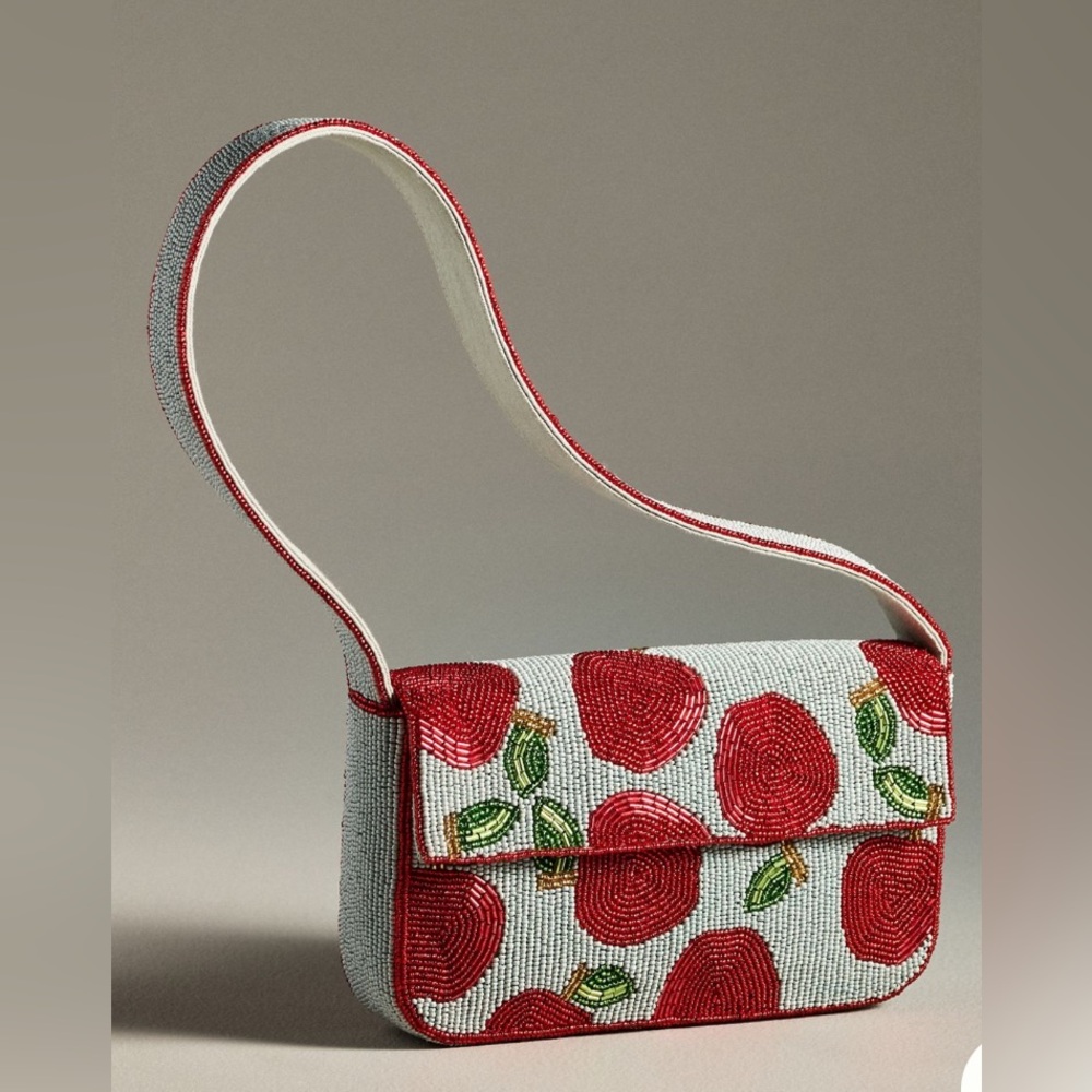 NWT Anthropologie Fiona Beaded Bag: Food & Drink Edition Apple